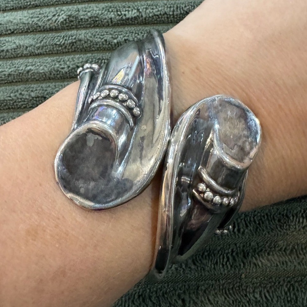 Sterling Silver Mexican Bangle Bracelet Wide Cuff MCM‎ Artisan